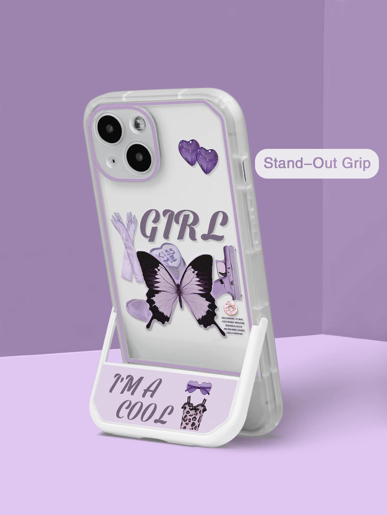 Butterfly Pattern Phone Case With Invisible Holder - Clear - View 1