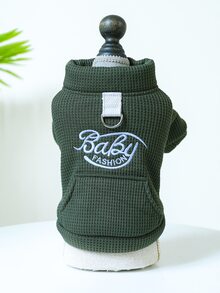 1入組寵物衣服可愛刺繡外套適用於小和中等的小狗和貓,秋天和冬天 - 軍綠色 - 查看 4