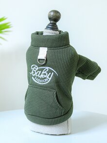 1入組寵物衣服可愛刺繡外套適用於小和中等的小狗和貓,秋天和冬天 - 軍綠色 - 查看 5