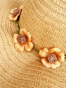 2pcs/Set Ladies' Floral Headband Decorated Khaki Woven Sun Hat And Woven Bag Combination, Fashionable And Fresh Style, Suitable For Outdoor Travel, Beach, With Sun Protection And Uv Protection, Convenient To Carry, The Hat Can Be Folded Boho Valentine's Day Valentines Valentines Gift - Khaki - View 6