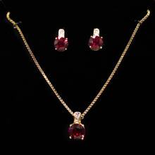 銅製豪華紅寶石、水晶、玻璃水晶嵌入耳環和項鍊套裝- 結婚、宴會、休閒假日或約會理想之選(包含頸鍊和耳環) - 酒紅色 - 查看 1