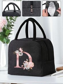 保温袋 女士隔热午餐袋 儿童学校冷藏包 手提包 午餐盒 冰袋 野餐食品手提包 名字首字母 D 灯笼图案 返校午餐套装 学校用品 午餐盒 袋子 家庭必需品 返校用品 - 黑色 - 查看 2