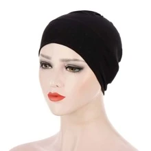 1pc Ladies' Solid Color Back Elastic Pleated Stretchable Traditional Underscarf Hijab Cap, With Breathable Abaya Accessories Comfortable Wide Sweat-Absorbent Anti-Slip Multifunctional Turban, Suitable For Daily Life, Sports Yoga, Fitness And Fashion Dressing Headband Lightweight Under Cap Veiled Clothes - Black - View 4