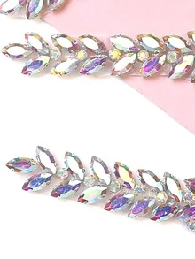 Crystal Glass Colorful Rhinestone High-end Handmade Rhinestone Sticker, Bridal Waist Seal Back Glue Rhinestone Sticker For Clothing Diy Accessories / Length: 19.5cm / Width: 4cm - color - View 3