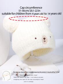 1入組兒童冬季暖和針織可愛熊帽,白色無邊寶寶帽 - 白色 - 查看 2