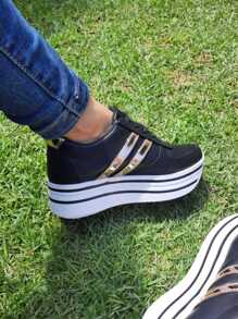 Tenis de plataforma alta color negro cómodos - Negro - Ver 5