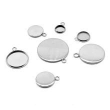 10 件装不锈钢圆形底座时间宝石底支架内径 6-30 毫米DIY 珠宝配件吊坠珠宝制作 - 銀色 - 查看 2