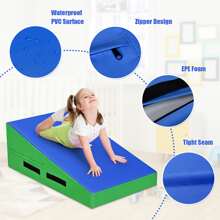 Costway Incline Gymnastics Mat Wedge Ramp Fitness Skill Tumbling Exercise Mat W/ Handles Blue - Blue - View 6