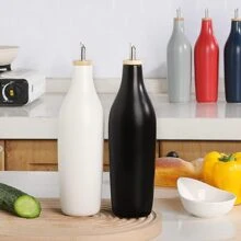 1入組460毫升瓷質油醋瓶,簡約風格適用於家庭/酒店/餐廳/廚房用品,陶瓷醬油瓶,現代極簡主義食器創意調味品味,白色 - 白色 - 查看 3