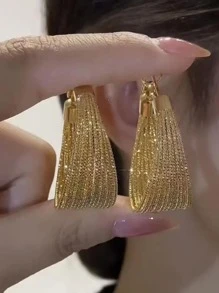 1 对时尚夸张金色环形耳环，适合女士，采用多层圆圈设计，简约耳环皇家派对万圣节 - 金色 - 查看 7