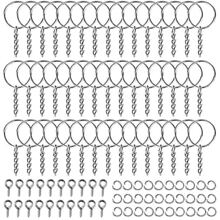 Keyring Hoops For Crafts, Resin Keychain, 30pcs Keychain Rings With Chains, 30pcs Jump Rings, 30pcs Eye Screws For Diy Keychain Making - Silver - View 1