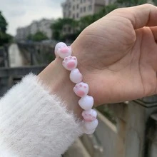 2入組粉色可愛貓爪吊飾手鍊,漸變白玉珠與亞克力塑膠ins風手環,適合男女、情侶,日常穿戴 - 粉色 - 查看 3