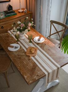 1 件波西米亞風格粗亞麻桌布,帶有流蘇和編織黃麻繩裝飾,適合餐廳、廚房、聖誕節、婚禮、宴會、咖啡桌、派對 - 米色 - 查看 7