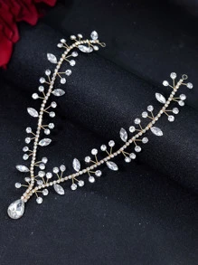 1pc Bridal Headband With Waterdrop Rhinestone Detail Forehead Jewelry Hair Accessories, Perfect For Wedding, Birthday Party - Gold - View 5