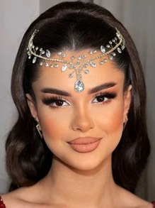 1pc Bridal Headband With Waterdrop Rhinestone Detail Forehead Jewelry Hair Accessories, Perfect For Wedding, Birthday Party - Gold - View 6