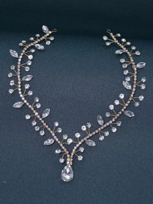 1pc Bridal Headband With Waterdrop Rhinestone Detail Forehead Jewelry Hair Accessories, Perfect For Wedding, Birthday Party - Gold - View 3