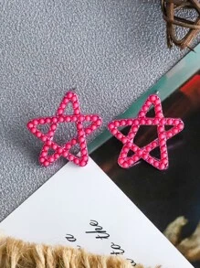 1對粗粉色珠寶合金耳環,帶鑽石細節,適合女性日常佩戴