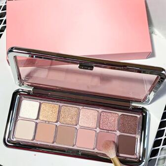 1 pieza Paleta de sombras de ojos de 12 colores desnudos, natural, mate y brillante, set de maquillaje profesional impermeable y de tres tonos para ojos ahumados