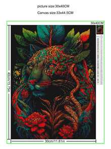 1 套 30x40 公分鑽石畫油畫,壓克力彩色豹紋和樹葉 Diy 鑽石畫,適合家居裝飾 - 黑色 - 查看 2