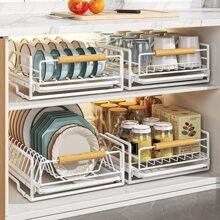 Kitchen Dish Storage Rack With Homemade Drawer Type Pull-out Basket For Cabinet, Kitchen Organizer For Bowl & Plate Draining - Black - View 1