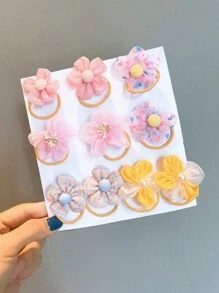 10入組女孩隨機色花朵裝飾頭繩適用於日常生活 - 彩色 - 查看 3