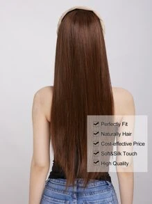 22英寸長直發型可拆卸頭帶假髮,棕色合成蓋髮假髮天然直髮假髮半頭套 - Light Brown - 查看 7