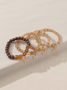 4 chiếc Đĩa hoa thủy tinh thủ công theo phong cách Bohemian Mặt dây chuyền hình con bướm Bộ vòng tay đàn hồi dành cho phụ nữ, Phong cách đi nghỉ mát trên bãi biển, Vị trí của mặt dây chuyền hình con bướm là ngẫu nhiên - Cà phê - Xem 5