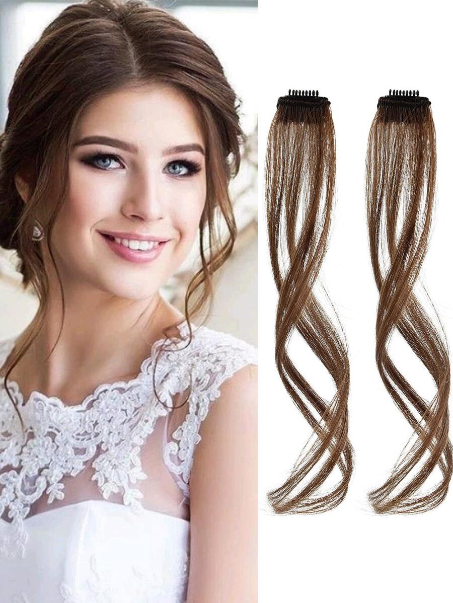 Long Side Bangs, Curly Wavy Clip In Front Bangs For Women, Daily Wear, Long Sideburns 2 Piece Set(Light Brown) - Light Brown - View 1