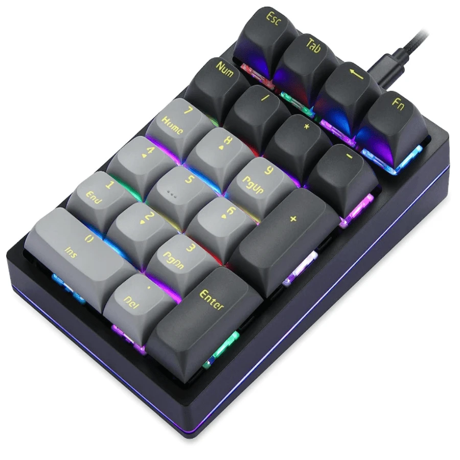 グレーのメカニカル ナンバーパッド 数字キーパッド ゲーム用 Rgb バックライト付き ミニ 21キー ポータブル Usb有線接続 Pbtキー