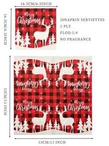 20入組紅色的格紋馴鹿&聖誕節快樂派對餐巾紙,木紙漿喜慶紙毛巾 - 彩色 - 查看 8