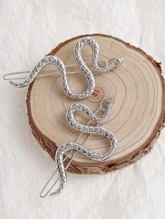 2个蛇形银色金属发夹，哥特风发饰，带侧夹和鳄鱼夹，街头风发饰爪夹，发夹，发卡，学习用品