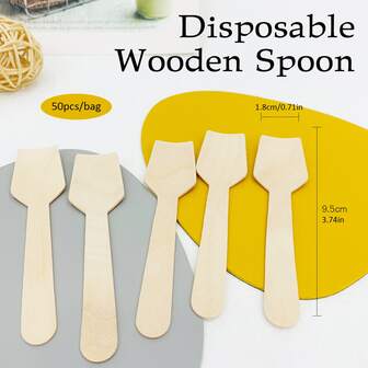50入組9.5cm一次性木製匙,適用於派對、戶外野餐、家庭/朋友聚會、冰淇淋、甜點和蛋糕