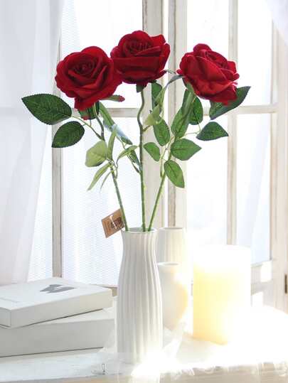 1 יחידה ורד אדום מלאכותי עם פנינה, חתונה/יום האהבה/חג ההודיה/קישוט ליל כל הקדושים