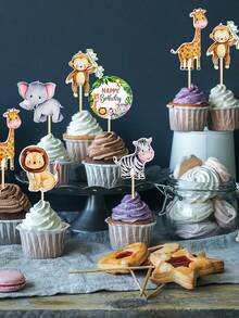 12入組叢林動物主題蛋糕裝飾野生動物園派對嬰兒淋浴裝飾