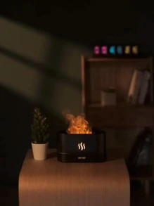 1個芳香療法擴香器,空氣加濕器,超聲波冷霧製造,噴霧器,led火焰燈,芳香療法機器 - 黑色 - 查看 8