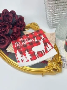 20入組紅色的格紋馴鹿&聖誕節快樂派對餐巾紙,木紙漿喜慶紙毛巾 - 彩色 - 查看 4