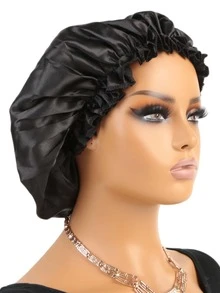 1個緞面貝雷帽睡帽,柔軟有彈性的緞面貝雷帽 - 黑色 - 查看 2