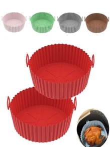 Kit 2 Cesto De Silicone Forma Redonda Air Fryer E Forno Fritadeira Elétrica Com Alça - Tamanho Único - Visão 8