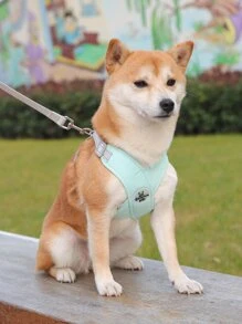 2pcs Pet Chest Strap And Leash Set, V-Neck Design, X-Shaped Strap Won't Choke Pet, Breathable Webbing With Reflective Stripes, Suitable For Outdoor Walking And Night Outings - Green - View 2