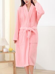 柔軟吸水的粉色浴袍 - 粉色 - 查看 1