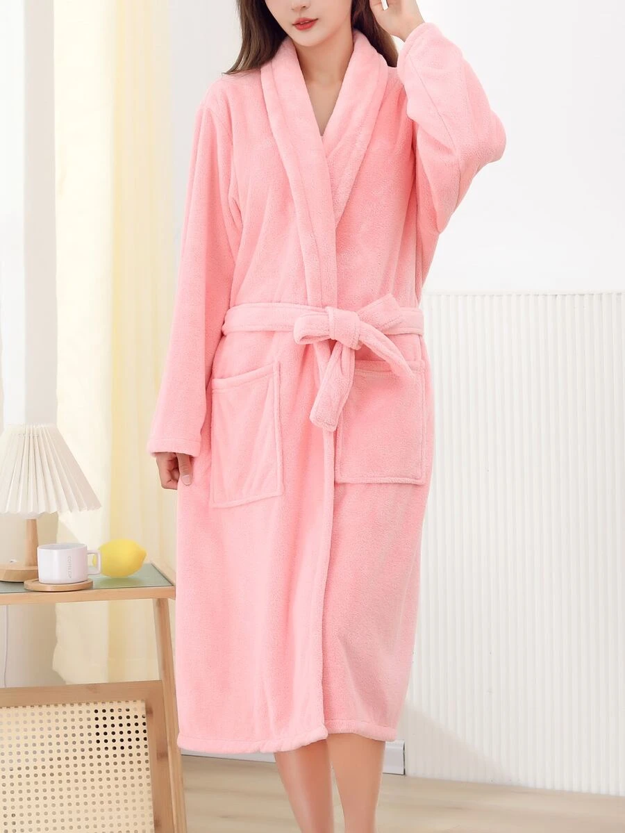 柔軟吸水的粉色浴袍 - 粉色 - 查看 1