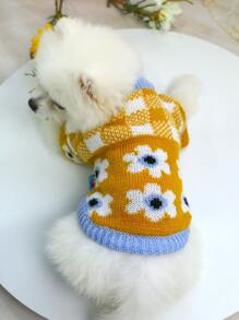 1 Miếng Quần áo thú cưng Mềm mại & Thoải mái & Ấm áp Hoa Mô hình Áo len Đối với Chó Và Mèo - Màu vàng - Xem 1