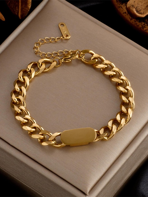 1 Pièce Bracelet En Acier De Titane Avec Chaîne Épaisse Dorée De Style Vintage Et Minimaliste, Bijoux