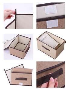 Conjunto de 6 Cajas Organizadoras Tela, Cajas de almacenaje Plegable, Cubos de Almacenamiento Organizadores de Contenedore para Ropa Juguetes Libros - Marrón - Ver 4