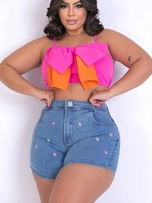 Plus Size Shorts - 藍色 - 查看 3