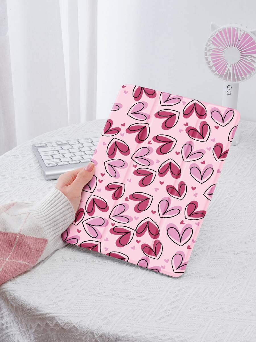 Y2K Heart Print Love Case Compatible With IPad With Pen Holder,Supports