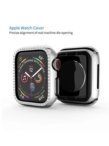 1pc Sparkling Rhinestone Watch Case Cover Compatible With Apple Watch Case Accessory, Suitable For 38/40/41/42/44/45/49mm Dial - Silver - View 3