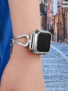 1pc Sparkling Rhinestone Watch Case Cover Compatible With Apple Watch Case Accessory, Suitable For 38/40/41/42/44/45/49mm Dial - Silver - View 7