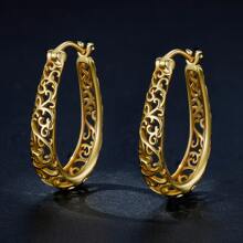 BAMOER 18K Gold Plated Filigree Hoop Earrings 925 Sterling Silver Vintage Vine Earrings For Women Fine Jewelry Original Design Holiday - Gold - View 5