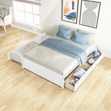 Nestfair Wooden Full Size Platfrom Bed With Trundle And 2-Drawer
